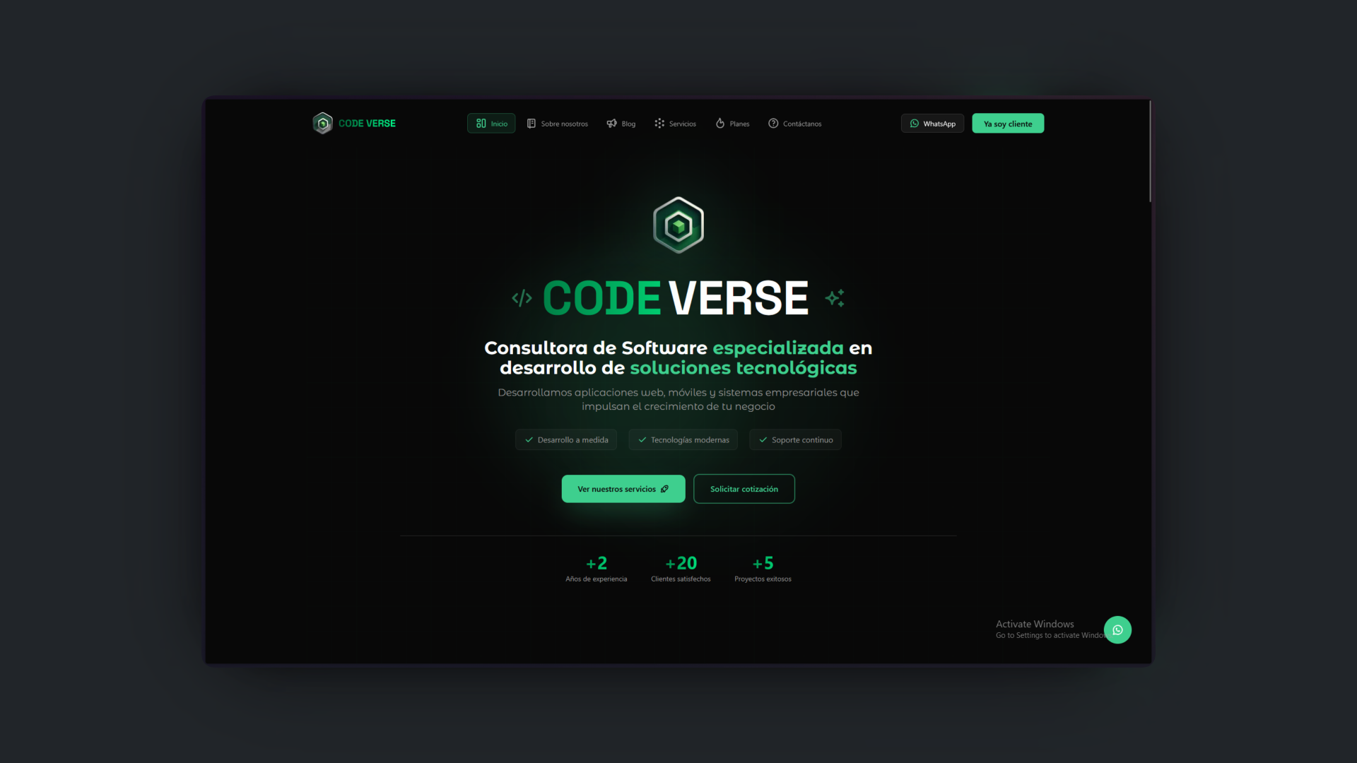 Captura de pantalla del proyecto Code Verse